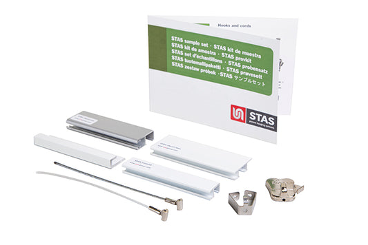 STAS provkit innehåller små bitar av skenor och linor för att hjälpa dig välja rätt bildupphängning.