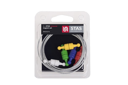 STAS färgad magnet set med stålvajer och magneter, idealiskt för att skapa fotokollage.